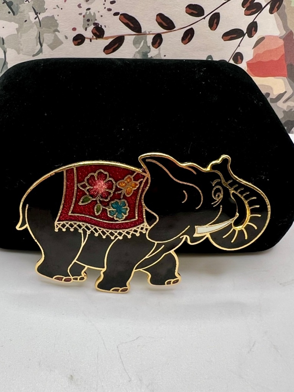 Cloisonné Elephant Brooch